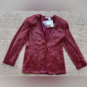 Krizia NWT Vintage Burgundy Silk Sequin Beaded Blazer Jacket Womens EU 42